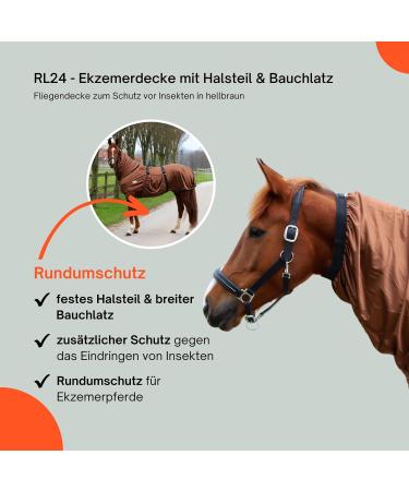 Buy RL24 Eczema Ceiling with Neck & Abdomen - Light Brown Outdoor Horse Sheet | Fine-Meshed Insect Protection | 155cm - Buy Online on SooperMarket.com