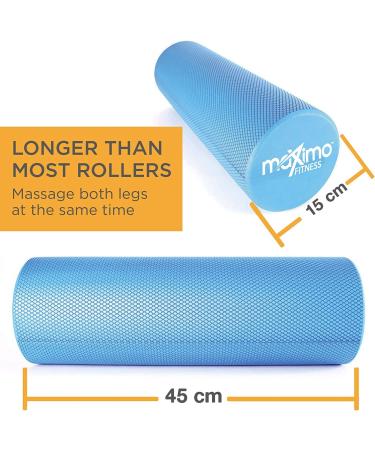 Maximo Fitness 18 x 6 High Density Foam Roller for Trigger Point Massage | Muscle & Back Roller for Yoga, Pilates & Physical Therapy | Blue - Buy Online on SooperMarket.com