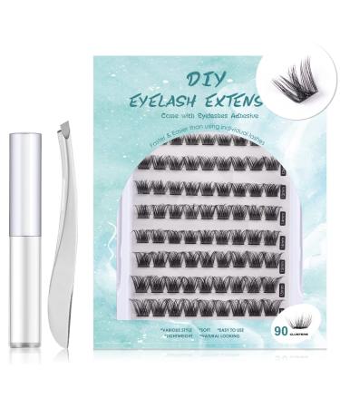 SISILILY Individual Lashes Cluster Lashes 90 Pcs DIY False Eyelashes Reusable 3D Eyelash Extension Kit Soft Natural C CC D Curl Individual Eyelashes with Eyelash Glue 10/12/14/15/16mm Length -DM05 1 90 clusters - DM05