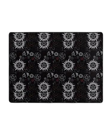 Supernatural Symbols Black Flannel Non-Slip Floor Mat - Comfortable Lint-Free Relieving Foot Pressure Suitable for Many Occasions Size: 63x48 Inches