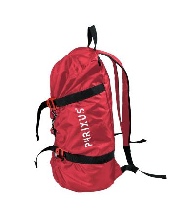 PHRIXUS Rock Climbing Rope Bag, Waterproof Folding Shoulder Backpack with Ground Sheet, Buckles and Carry Straps, 500D Rope Storage Bag for Climbing, Large Capacity Rope Bag for Hiking Trekking Red