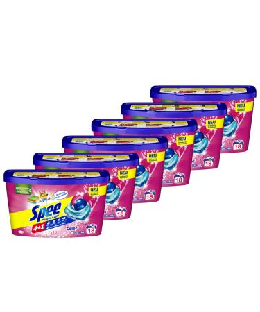 Spee Power Caps Color 4 + 1 108 WL (6 x 18 washloads) color detergent for colored linen & dark pre -dosed detergent combines purity radiance freshness & sustainability 18 pieces (6 -pack)