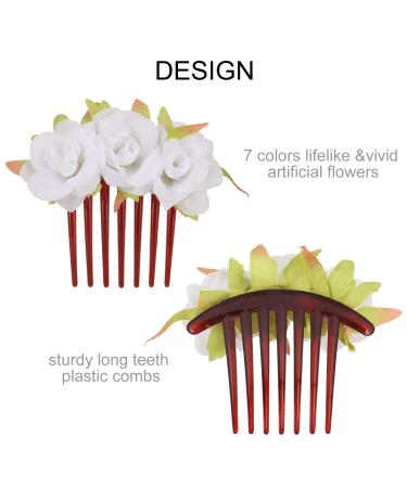 7 Pack Fake Rose Flower Hair Combs Hairpins for Women - Bridal Wedding Beach Party Hair Accessories - Buy Online on SooperMarket.com