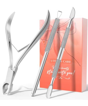 Utopia Care Cuticle Trimmer with Cuticle Pusher Nail Cuticle Trimmer Set Manicure Kit Pedicure Kit Sharp Cuticle Nippers Professional Cuticle Pusher Tool Cuticle Remover Tool Kit (Silver) 1 Silver