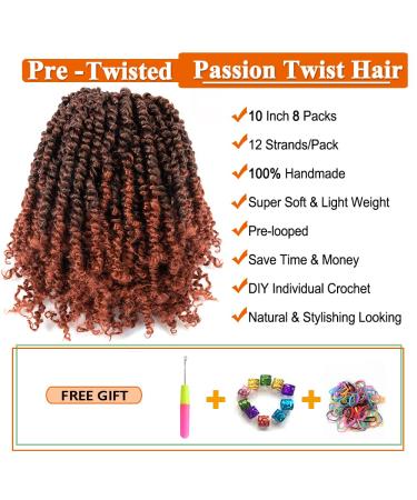 Umylar 10 Inch Pre-twisted Passion Twist Crochet Hair 8 Packs - Short Bohemian Braids Synthetic Extensions in 1B/350 - for Women - Buy Online on SooperMarket.com