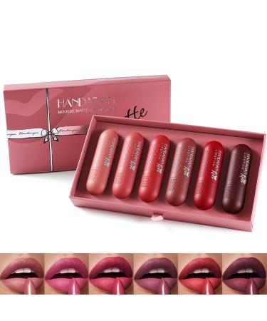 KIMIEYE 6Pcs Matte Lipstick Gift Pack Set Long Lasting Moisturizing and Waterproof Crayon Lipstick Smooth Texture Matte Finish Up to 24 Hours Wear 0.63oz (SET B)