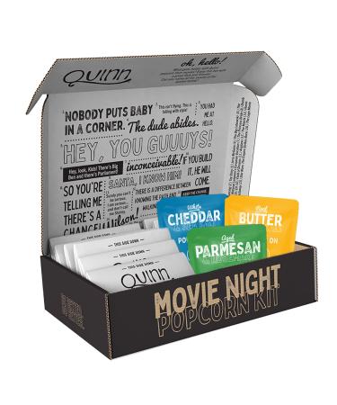 Quinn Movie Night Popcorn Variety Gift Kit 3 Flavors - Real Butter Parmesan & Rosemary Non-Gmo Organic Popcorn Kernels (9 bags)