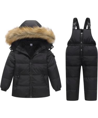 Kids Winter Puffer Jacket and Snow Bib Pants 2-Piece Snowsuit Set | Hooded Down Coat & Snow Pants Outfit | 3-4 Years, Black - Buy Online on SooperMarket.com