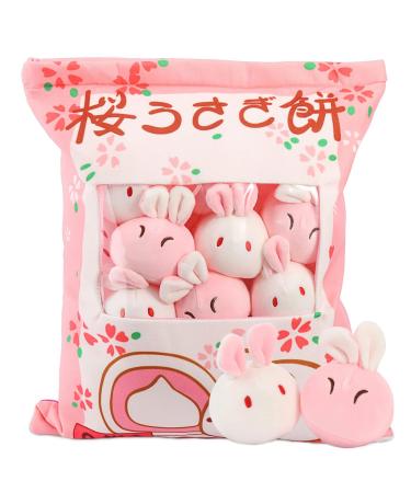 HXPLN Cute Snack Pillow Bunny Plush Pillow Kawaii Rabbit Pudding Pillow with Bunny Dolls Removable Stuffed Animal Toys Creative Gift for Kids Girls Boys (8 Sakura Bunnies)