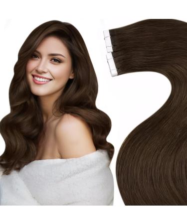 LAAVOO 65G Real Hair Extensions Tape 65cm Braun Tape Extensions Real Hair Lang Remy Hair Extension Real Hair Tape In Hair Extensions Human Hair Glatt 20Pcs 65cm-20PCs 1.3#4
