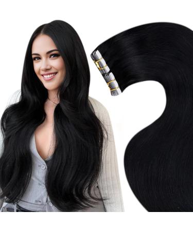 Laavoo Extensions Real Hair Tape In Black Hair Extension Tape Real Hair 55cm Invisible Tape Extensions Real Hair Black Hair Extension Real Hair Tapes 20 pieces 50g #1 Black 55cm-20Pcs 1.1 #1