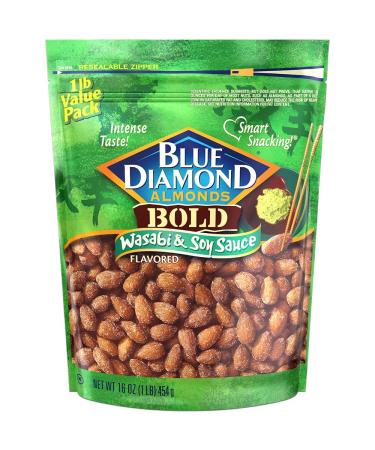 Blue Diamond Almonds Wasabi & Soy Sauce Flavored Snack Nuts, 16 Oz Resealable Bag (Pack of 1) Wasabi 1 Pound (Pack of 1)