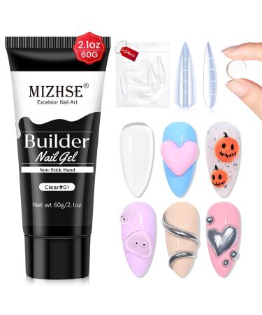 MIZHSE Nail Builder Gel Extension Clear Poly Nail Gel for Beginners 60g Non-Stick Hand Nail Extension Gel Nail Art Hard Gel 3D Modeling Salon UV Gel Home DIY Clean