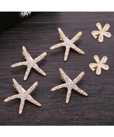 4 Starfish Hair Clips 2 Flower Hair Clips Wedding Accessories Diamond Hair Clips Elegant Non-Slip Hair Accessories for Girls Flower Girl - Buy Online on SooperMarket.com