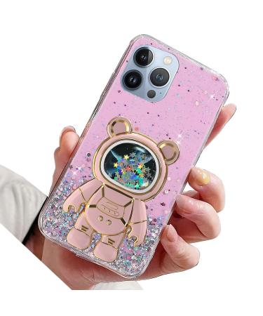Rnrieyta Magon B r Astronaut Cistress Glitzer for iPhone 14 Pro Cute girls thin crystal protective cover Treisand bling transparent case bumper with astronaut holder kickstand pink iPhone 14 pro pink