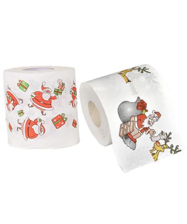 2 Rolls Christmas Toilet Paper Santa Claus Printed Christmas Toilet Roll Funny Merry Xmas Toilet Paper Bulk for Bathroom Decor Stocking Stuffers Party Favors