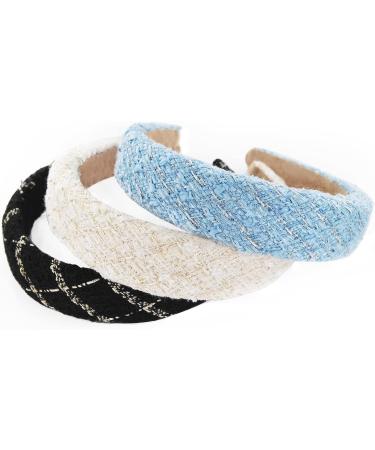axy HRK8 Wide Headband with Tweed Fabric Padded - Beautiful Headband Hair Accessories (Black) - Buy Online on SooperMarket.com