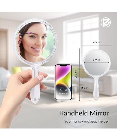 Handheld Double Sided Magnifying Mirror with Handle | 1X 2X Makeup Mirror | Acrylic | Rounded Shape | Transparent - 1 PCS - Buy Online on SooperMarket.com