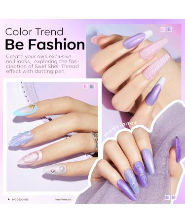Modelones Gel Nail Polish 6 Colors Shimmer Pearl White Pink Purple Mermaid Nail Drawing Glitter Gel Polish Soak Off Led Summer Nail Gel Swirl Shell Thread Effect DIY Mani Gift with Dotting Pen Pearl Purple - Buy Online on SooperMarket.com