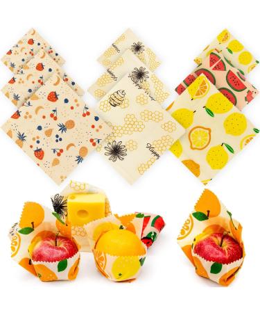 Reusable Beeswax Food Wraps Set  9 Pcs Assorted Sustainable Beeswax Wrap, Washable Wax Wrapping, Bread Sandwich Storage Wax Covers (3 Each for Small, Medium, and Large)