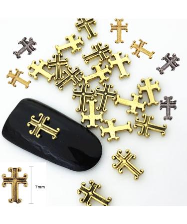 RUNRAYAY 60Pcs Cross Nail Art Studs for Nail Art Accessories Gold & Silver & Gray 3D Metal Retro Punk Nail Charms Cross Shape Nail Decoration for Women Girl DIY Nail Art Decor - Buy Online on SooperMarket.com