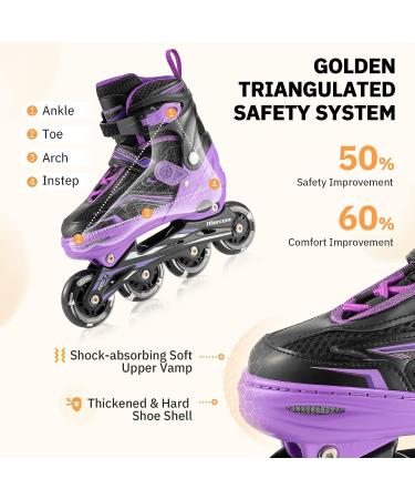 MARCENT Adjustable Inline Skates | Kids Roller Blades with Light up Wheels | Purple | Youth Size M (1-4) - Buy Online on SooperMarket.com