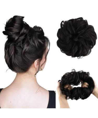 Vlasy Messy Bun Hair Piece for Women Curly Wavy Hair Scrunchies Bun Extensions Hairpieces Synthetic Hair Chignons Accessories Updo for Girls(1B# 60g) 60g 1B#