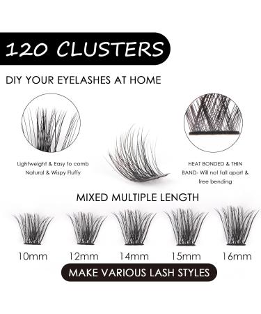 120PCS D Curl Reusable 3D Cluster Eyelashes Extension Kit with Applicator - DIY Mix 10-16MM-DM17 - Buy Online on SooperMarket.com