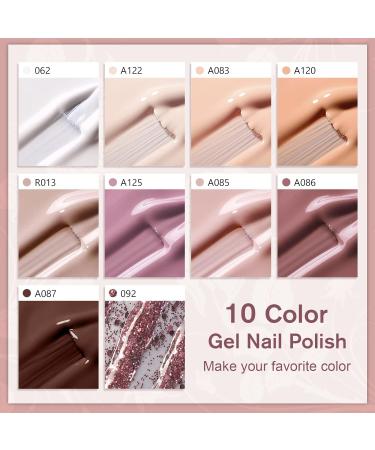 Shining She Gel Nail Polishes Set - 10 Colors Nude Pink White Champagne Brown Glitter Gold - Soak-Off UV/LED - 8ML Nude Brown Gift Set for Nail Art Salon & Home DIY - Buy Online on SooperMarket.com