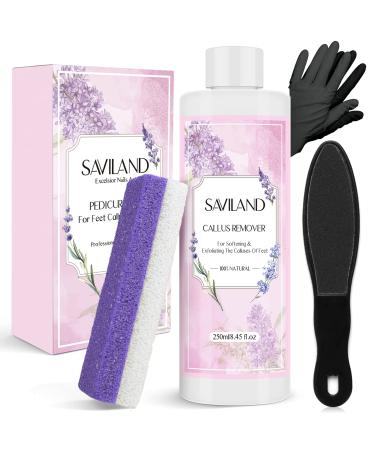 Saviland Callus Remover for Feet Kit   8.45fl Oz Callus Remover Gel Dead Skin Removal for Feet & Foot File Foot Scrubber & Pumice Stone for Feet & Gloves Pedicure Kit for Foot Care Foot Spa at Home B-8.45 Fl Oz Callus Re...