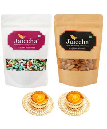Jaiccha Ghasitaram Diwali Gifts Chocolate - Pack of 2 Stone Chocolate and Almond Pouches Big 400 GMS with 2 T-Lites