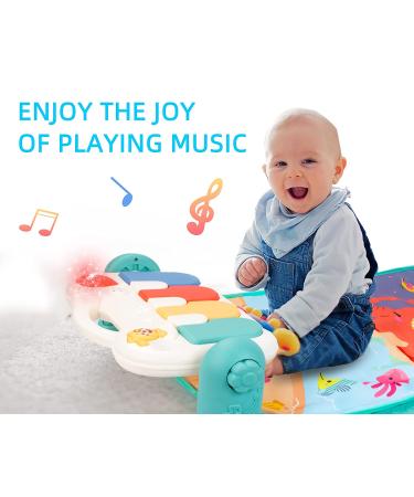 Baby Gym Play Mat with Mirror, Music, Lights - Kick & Play Piano Activity Center for 3-6-9 Month Infants in Green - Buy Online on SooperMarket.com
