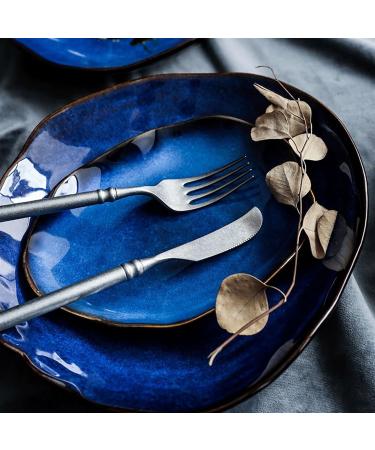 Serving Plates Household Ceramic Dinner Plate Blue Glaze Salad Plate Fruit Plate Bread Plate Irregular Tableware Western Food Plate/Kitchen Supplies for Appetizer Dinner and Desserts (Size : 26.5cm - Buy Online on SooperMarket.com