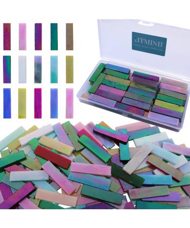 LITMIND Rectangular Iridescent Glass Mosaic Tiles for Crafts  1.6 x 0.4 Precut Mixed Colors Stained Glass Strips  DIY Mosaic Making Supplies for Adults  8oz Iridescent Mix (Rectangle/Opaque)