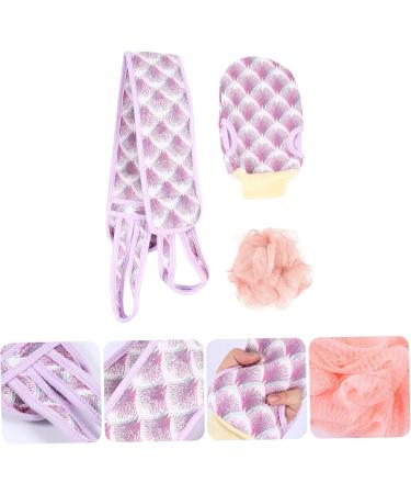 Buy 3-Piece Bath Towel Set with Lotion Gloves Bath Sponge & Back Scrubber - Deep Cleaning Tool - Purple - International Shipping Available - Buy Online on SooperMarket.com