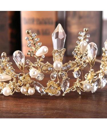 Bmirth Baroque Crown and Tiara - Gold Crystal Pearl Wedding Queen Crown for Women and Girls - Buy Online on SooperMarket.com