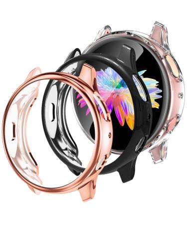 GEAK Compatible with Samsung Galaxy Active 2 Watch Case 40mm 3 Pack Soft TPU Full Cover Screen Protector Case for Samsung Galaxy Active 2 Smartwatch 40mm Black/Clear/Rose Gold Black/Clear/RoseGold 40mm