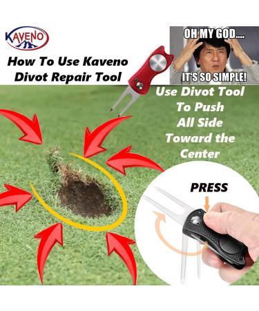 Kaveno Golf Divot Repair Tool - Foldable Stainless Steel Switchblade with Detachable Ball Marker - Red Fish Design - 2 Sets - Buy Online on SooperMarket.com