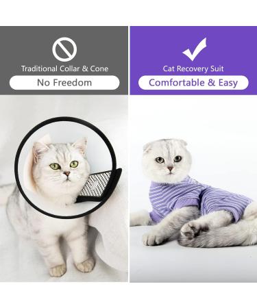 HEYWEAN Cat Recovery Suit - M Purple Stripes | Post-Surgery Bodysuit for Cats | Cone Collar Alternative & Surgical Shirt - Buy Online on SooperMarket.com