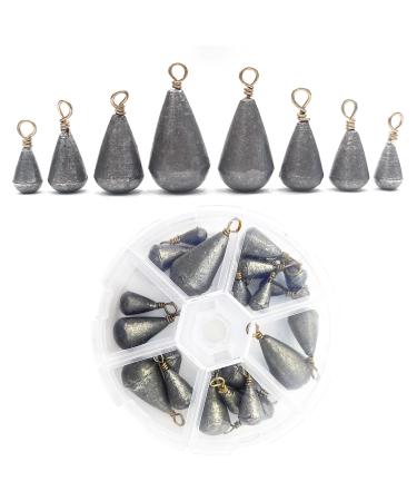 25 pieces of drop shape fishing lifting base lead pear lime fishing 2g/3g/5g/7g/15g/20g/30g dropshot lead with storage box fishing blind set for fishing outdoors