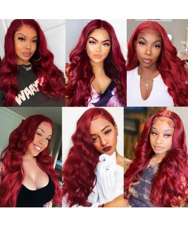 QD-Tizer Burgundy Red Lace Front Wig - Long Wavy Heat Resistant Synthetic Hair for Women - Buy Online on SooperMarket.com