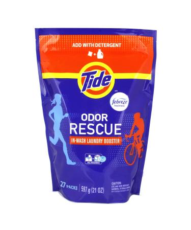 Tide Odor Rescue In-Wash Laundry Booster Pacs, 27 Count per pack, 21 Ounce (37000962243) Active Fresh 27 Count (Pack of 1)