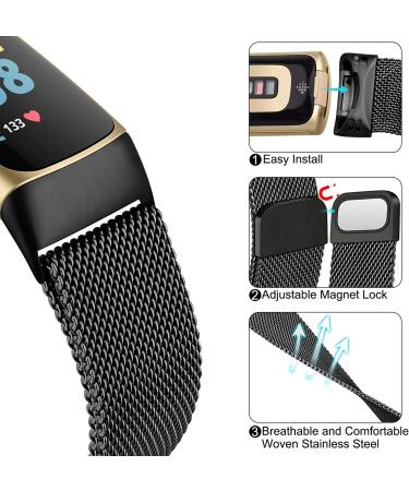 Vancle Metal Bands for Fitbit Charge 5 - Stainless Steel Mesh Loop with Magnetic Clasp for Men and Women (.Black) - Buy Online on SooperMarket.com