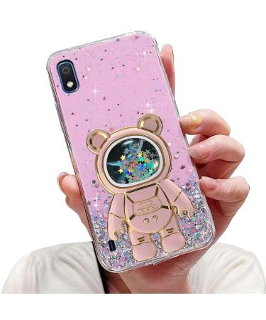 Tivenfezk Nadoli for Samsung Galaxy A10 Treibsand B r Astronaut Hidden Stand Shell caricature glitter astronaut stand Soft silicone bling mobile phone case transparent protective cover samsung galaxy a10 pink