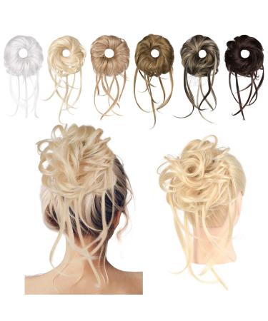 REECHO Messy Bun Hair Piece 1PC Super Long Tousled Updo Hair Bun Extensions Curly Wavy Hair Wrap Ponytail Hair Scrunchies with Elastic Hair Band Hair Accessory for Women Girls - Beige Blonde