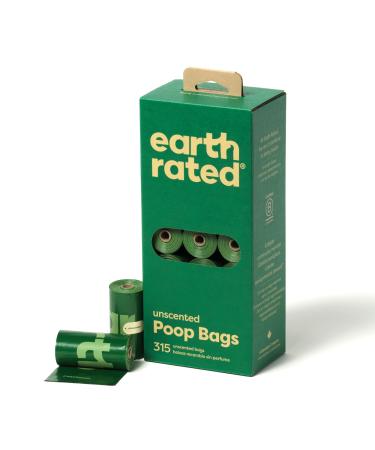 Earth Rated Dog Poo Bags New Look Guaranteed Leak Proof and Extra Thick Waste Bag Single Refill Rolls For Dogs Unscented 315 Count Unscented 1 count (Pack of 315)