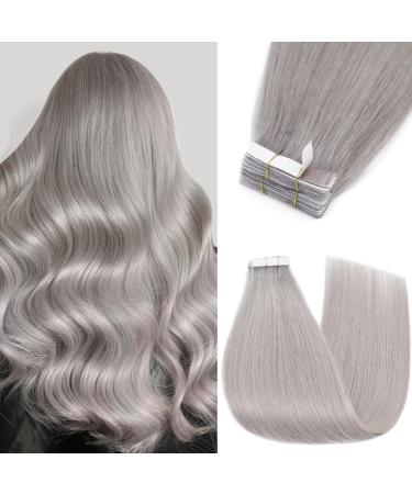 Silk-co tape in extensions real hair 55cm gray 25g 10pcs tape extensions Skin weft hair extension real hair hair extreme tape glue # gray