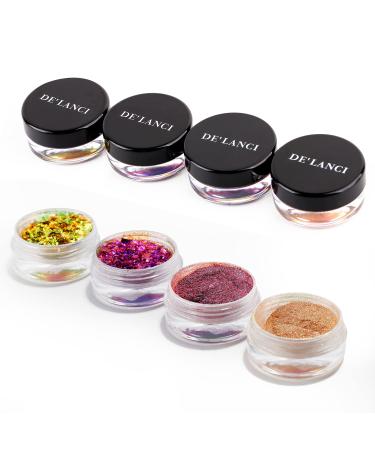 Multichrome Loose Glitter Eyeshadow Set with Brushes and Fixer - Holographic Sparkle and Duochrome Effects - Buy Online on SooperMarket.com