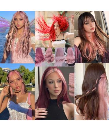 12 Pcs Colored Hair Extensions Colorful Clip in Hair Extensions 22 inch Synthetic Straight Hair Extensions for Kids Girls Women Red series - Buy Online on SooperMarket.com