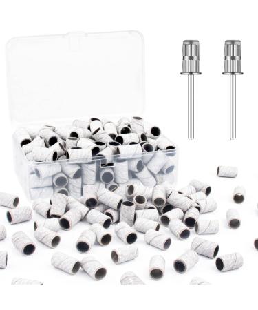 Rolybag Sanding Bands for Nail Drill Drill Sanding Band with Storage Box Include 100 Superfine Grinding Wheel Sand Bands and 2 Pieces Mandrel for Most Size 3/32 Nail Drill Machine 240
